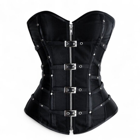 Charmian Women's Size XL Gothic Steampunk Satin Boned Zipper Overbust Corset Top - Picture 1 of 12